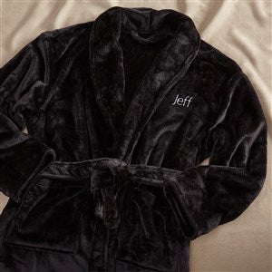Couples Classic Comfort Embroidered Luxury Fleece Robe - Black