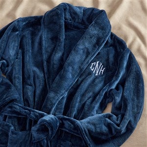 Couples Classic Comfort Embroidered Luxury Fleece Robe - Navy