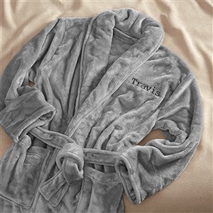 Couples Classic Comfort Embroidered Luxury Fleece Robe - Grey