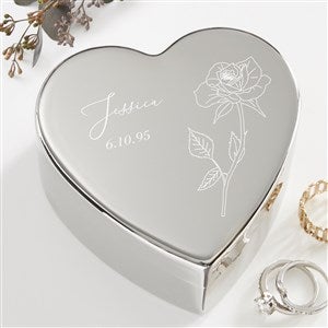 Personalized Silver Heart Keepsake - Birth Month Single Flower - 41268