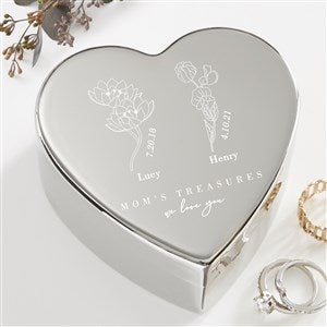 Personalized Silver Heart Keepsake - Birth Month Flower