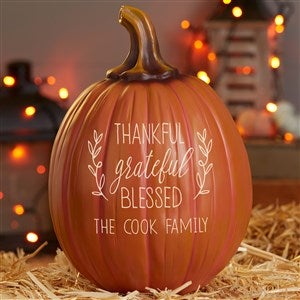 Thankful Grateful Blessed Personalized Pumpkin - Large Orange