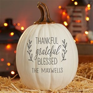 Thankful Grateful Blessed Personalized Pumpkin - Large Cream