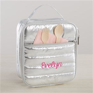 Metallic Silver Embroidered Puffer Lunch Bag  - 41534