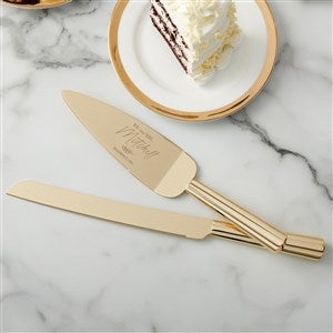 Botanical Wedding Engraved Gold Cake Knife & Server Set