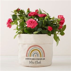 Personalized Canvas Flower Planter - Boho Rainbow Teacher