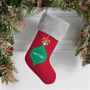 Retro Ornament Personalized Christmas Stockings - Grey Faux Fur