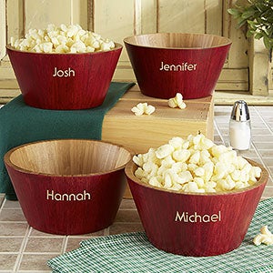 Personalized Red Bamboo Popcorn Bowl- Small