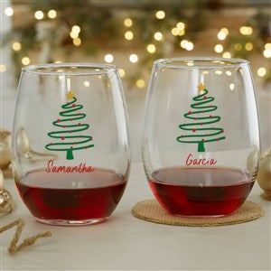 Abstract Christmas Tree Personalized Stemless Wine Glass