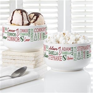 Holiday Repeating Name Personalized Snack Bowl