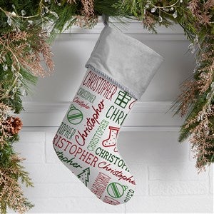 Holiday Repeating Name Personalized Christmas Stocking - Grey