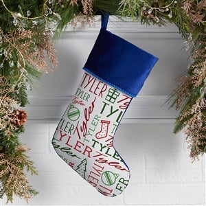 Holiday Repeating Name Personalized Christmas Stocking - Blue