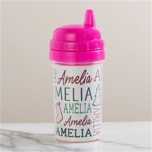 Holiday Repeating Name Personalized Toddler Sippy Cup - Pink