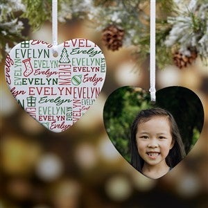 Holiday Repeating Name Personalized Heart Ornament- 3.25 Glossy - 2 Sided