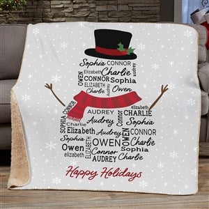 Snowman Repeating Name Personalized Christmas Blanket