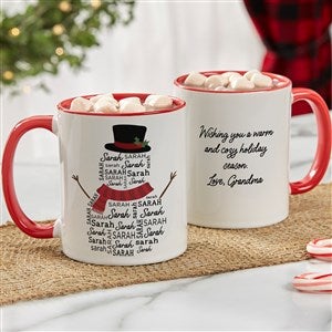 Snowman Repeating Name Personalized Coffee Mug - Red