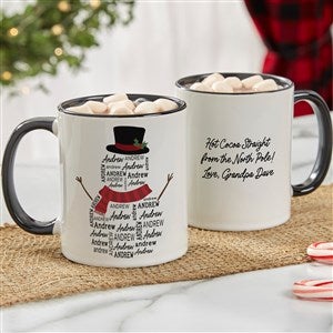 Snowman Repeating Name Personalized Coffee Mug - Black