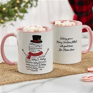 Snowman Repeating Name Personalized Coffee Mug - Pink