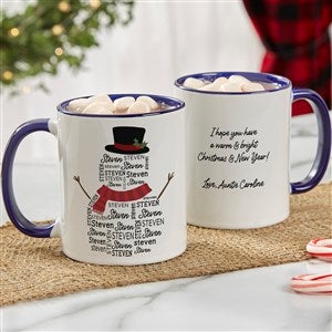 Snowman Repeating Name Personalized Coffee Mug - Blue