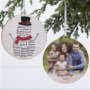 Snowman Repeating Name Personalized Ornament - Wood 2-Sided