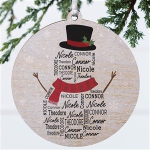 Snowman Repeating Name Personalized Ornament - Wood