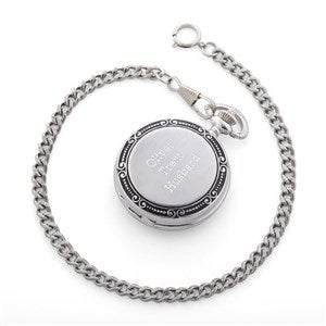 Engraved Romantic Silver Photo Pocket Watch and Box - 42601