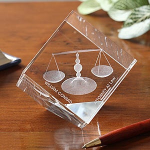 3-D Crystal Scales of Justice Personalized Lawyer Gift