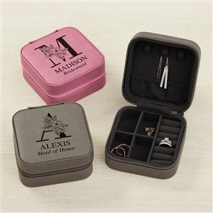 Floral Bridesmaid Personalized Leatherette Jewelry Case - Grey