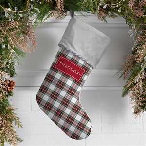 Classic Holiday Plaid Personalized Christmas Stockings - Grey