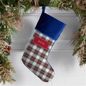 Classic Holiday Plaid Personalized Christmas Stockings - Blue