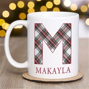 Classic Holiday Plaid Personalized Christmas Coffee Mug - White