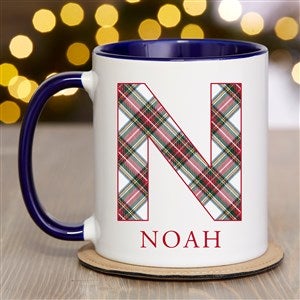 Classic Holiday Plaid Personalized Christmas Coffee Mug - Blue