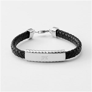 Engraved Sterling and Leather ID Bracelet for Him  - 42750