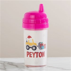 Construction & Monster Trucks Christmas Personalized Toddler Sippy Cup - Pink