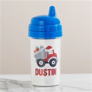 Construction & Monster Trucks Christmas Personalized Toddler Sippy Cup - Blue