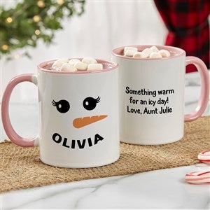 Smiling Snowman Personalized Christmas Coffee Mugs - Pink