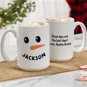 Smiling Snowman Personalized Christmas Coffee Mugs - 15oz White