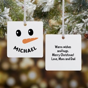 Smiling Snowman Personalized Metal Christmas Ornament - 2-Sided
