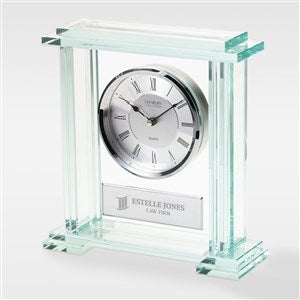 Corporate Engraved Jade Glass Desk Clock  - 43011