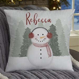 Watercolor Snowman Personalized Velvet Throw Pillow - 18
