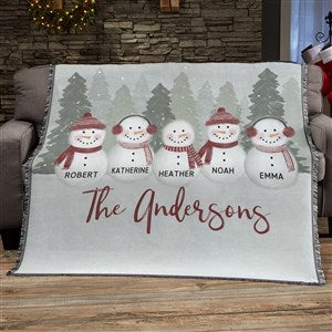 Watercolor Snowman Personalized Holiday Woven Throw Blanket - 56x60