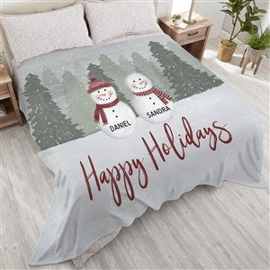 Watercolor Snowman Personalized Holiday Blanket - Plush Fleece - King