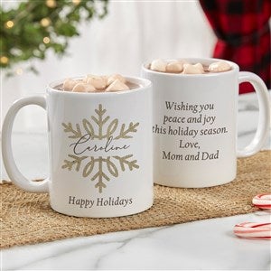 Silver and Gold Snowflakes Personalized Coffee Mugs - White