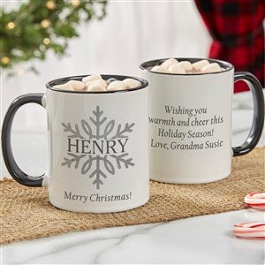 Silver and Gold Snowflakes Personalized Coffee Mugs - Black