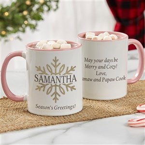 Silver and Gold Snowflakes Personalized Coffee Mugs - Pink