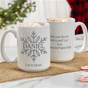 Silver and Gold Snowflakes Personalized Coffee Mugs - 15oz White