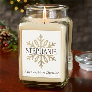Silver and Gold Snowflakes Personalized Glass Candle Jar - Vanilla Scent - Large