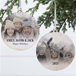 Merry & Bright Personalized Wood Photo Christmas Ornament - 2-Sided