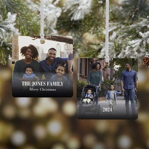 Merry & Bright Personalized Metal Photo Christmas Ornament - 2-Sided