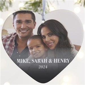 Merry & Bright Personalized Photo Heart Ornament - Matte